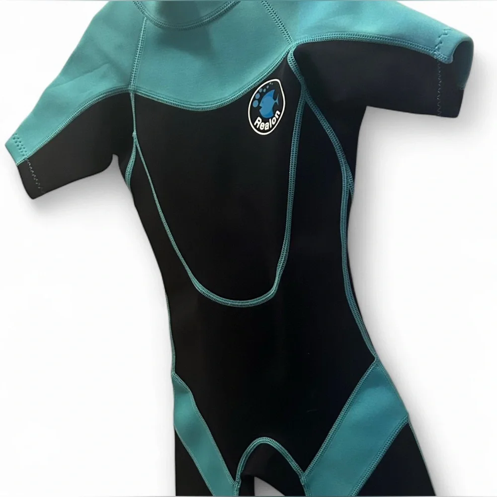 Realon Kids XS Shorty Wetsuit Blue & Black 90% Neoprene Swim Surf Water Sports